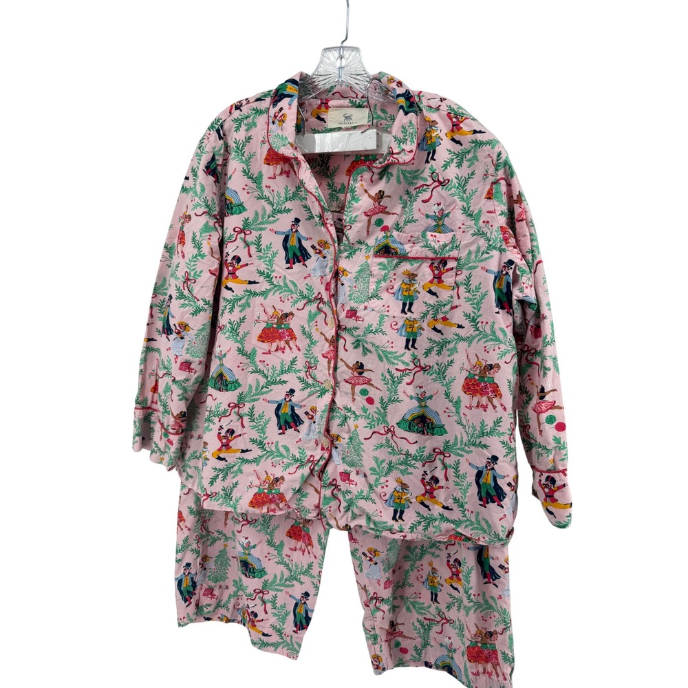 Printfresh Nutcracker Pajama Set Womens 2X Pink Cotton Holiday Sleepwear 2 Piece